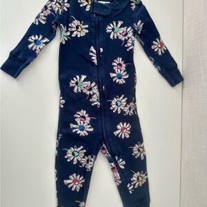 Hanna Andersson Navy Daisy Organic Cotton Zip Pajamas
